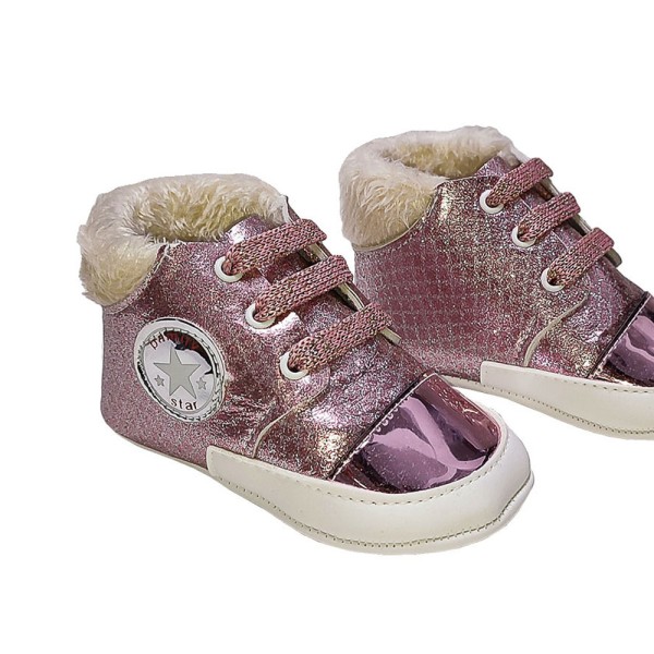 Βρεφικό παπούτσι αγκαλιάς με γουνάκι ροζ για κορίτσια (18-19)