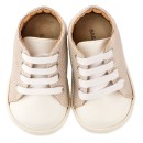 Βαπτιστικό υφασμάτινο-δερμάτινο δετό sneaker μπεζ-λευκό για αγόρια PRI2083 Babywalker