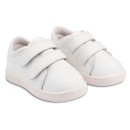 Βαπτιστικό δερμάτινο sneaker με διπλή μπαρέτα χρατς λευκό για αγόρια PRI2103 Babywalker