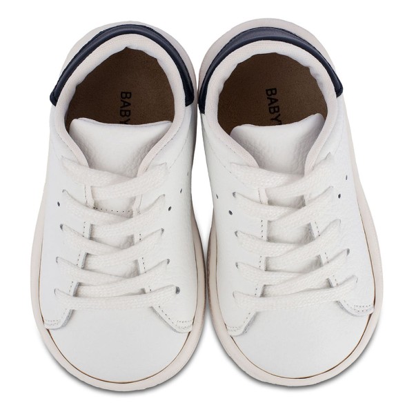 Βαπτιστικό δερμάτινο δετό sneaker λευκό-μπλε για αγόρια BS3071 Babywalker