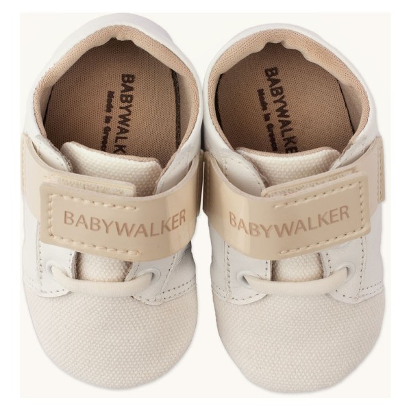 Βαπτιστικό δερμάτινο δετό sneaker με μπαρέτα χρατς λευκό-εκρού για αγόρια MI1092 Babywalker