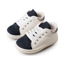 Βαπτιστικό καστόρινο-δερμάτινο δετό δίχρωμο sneaker λευκό-μπλε για αγόρια BS3037 Babywalker