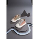 Βαπτιστικό τρίχρωμο δετό sneaker λευκό-γκρι-ροδί για αγόρια EXC5254 Babywalker