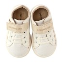 Βαπτιστικό δερμάτινο δετό sneaker με μπαρέτα χρατς λευκό-εκρού για αγόρια BS3051 Babywalker