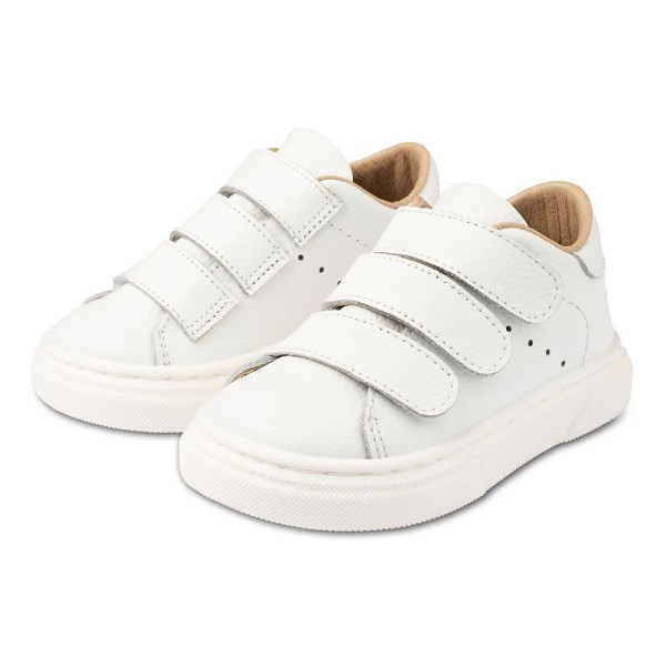 Βαπτιστικό δερμάτινο sneaker με τριπλή μπαρέτα χρατς λευκό για αγόρια BW4254 Babywalker