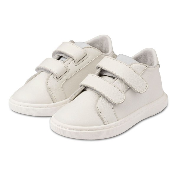 Βαπτιστικό δερμάτινο sneaker με διπλή μπαρέτα χρατς λευκό για αγόρια BW4256 Babywalker