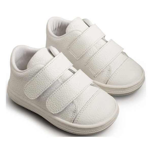 Βαπτιστικό δερμάτινο δετό sneaker με σκρατς λευκό για αγόρια BS3028 Babywalker