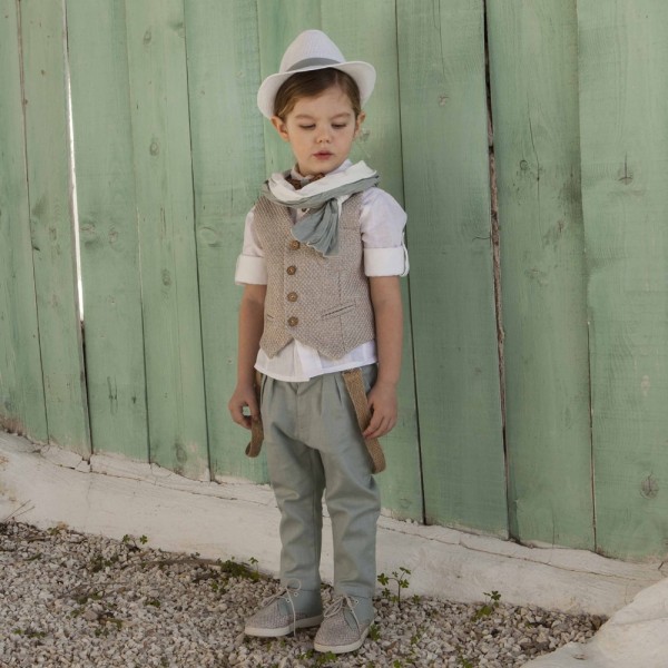 Βαπτιστικό κοστούμι με γιλέκο ψάθα μπεζ-μέντα Baby Bloom 122.09