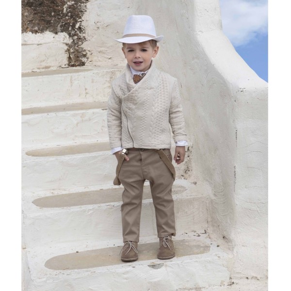 Βαπτιστικό κοστούμι με καπέλο ψάθινο εκρού-σπαγγί Baby Bloom 122.16