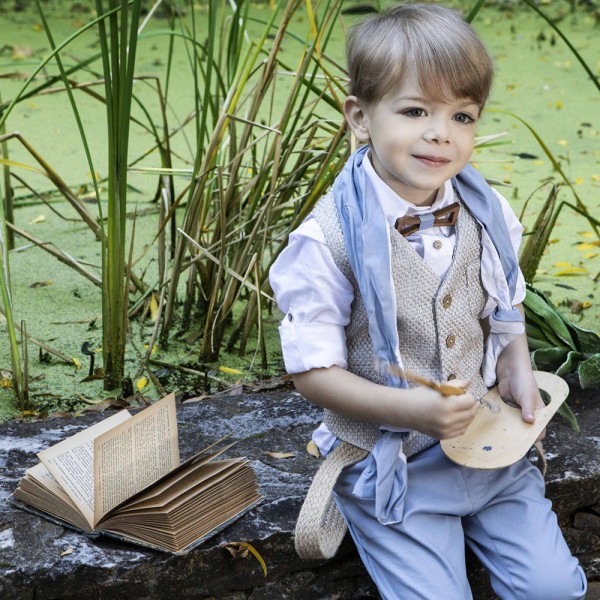 Βαπτιστικό κοστούμι Baby Bloom 123.21 σιέλ-μπεζ για αγόρια (3-24 μηνών)