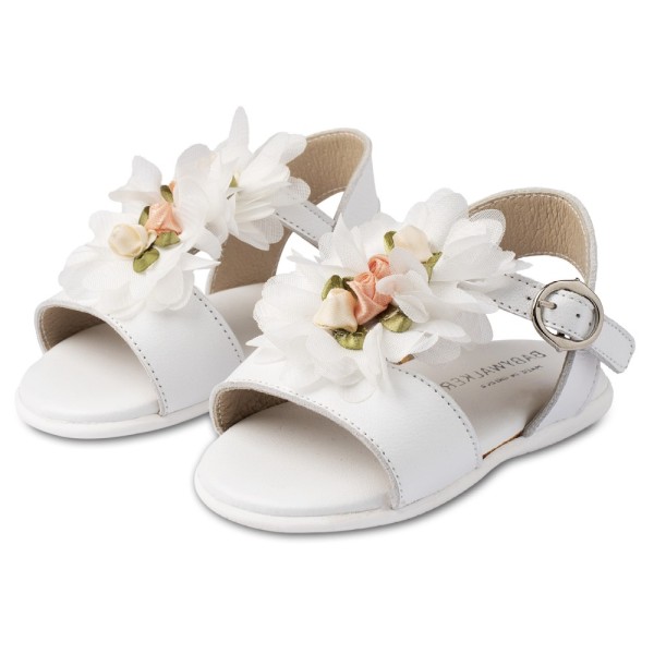 Βαπτιστικό πέδιλο διακοσμημένο με Chiffon λουλούδια λευκό για κορίτσια PRI2602 Babywalker