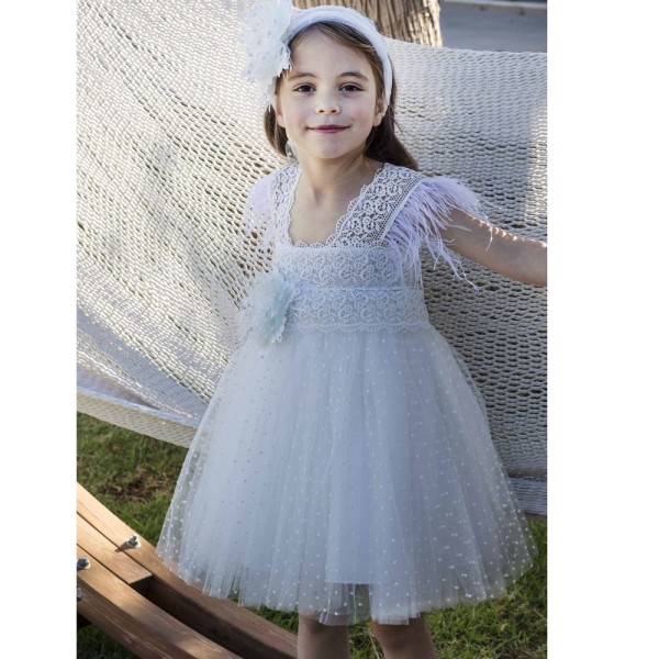Βαπτιστικό φόρεμα από κεντητό πουά στο κάτω μέρος με εσωτερική επένδυση τούλια Baby Bloom 122.111