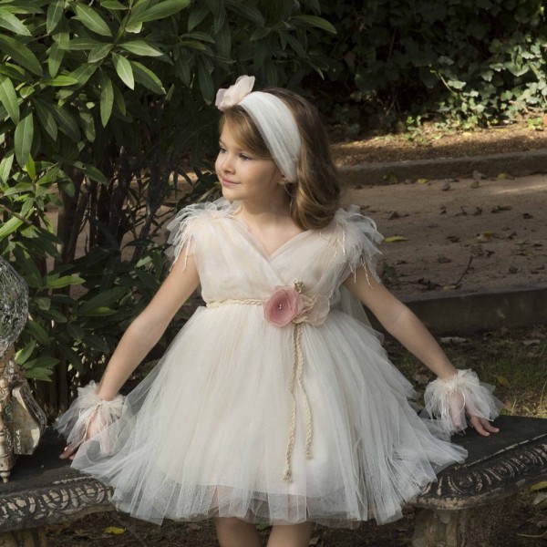 Βαπτιστικό φόρεμα σε σομόν απόχρωση και glitter στο τούλι Baby Bloom 122.112