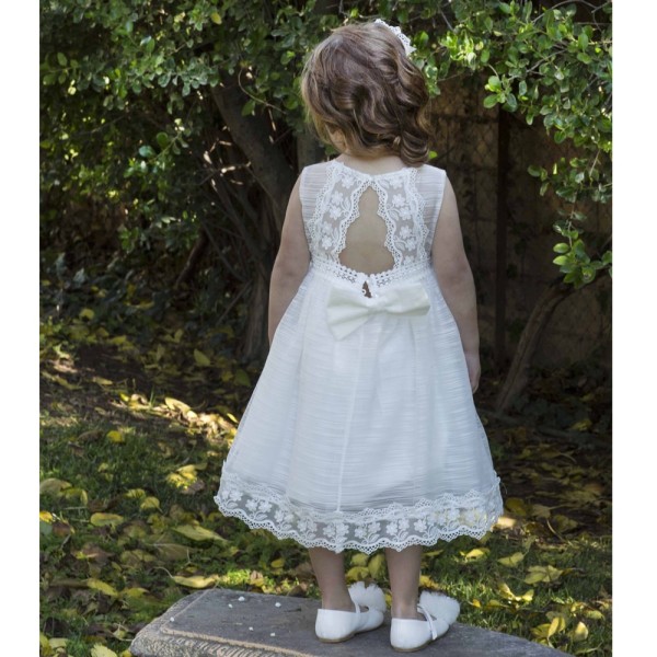 Βαπτιστικό φόρεμα από ιδιαίτερο ριγέ ύφασμα με χειροποίητο λουλούδι Baby Bloom 122.125