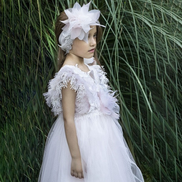 Βαπτιστικό φόρεμα Baby Bloom 123.122 λευκό-ροζ για κορίτσια (3-24 μηνών)