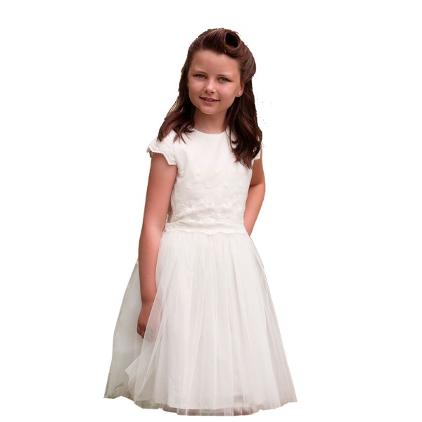 Παιδικό φόρεμα με τούλι και δαντέλα λευκό για κορίτσια (7-9 ετών)