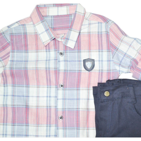 Παιδικό σετ με πουκάμισο και παντελόνι τζiν καρό ροζ-μπλε για αγόρια (4-5 ετών)