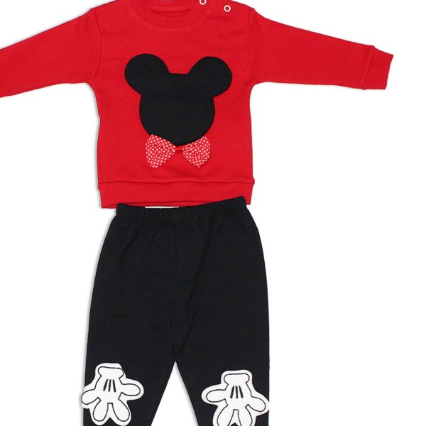 Βρεφικές φόρμες με μπλούζα και παντελόνι 'mickey' κόκκινο-μαύρο για αγόρια (9-18 μηνών)