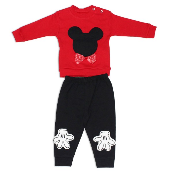 Βρεφικές φόρμες με μπλούζα και παντελόνι 'mickey' κόκκινο-μαύρο για αγόρια (9-18 μηνών)