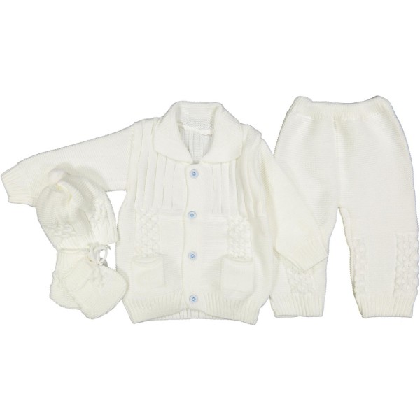 Βρεφικό σετ ζακέτα παντελόνι πλεξούδα λευκό για αγόρια (9-12 ετών)