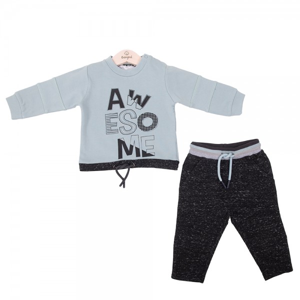 Παιδικό σετ μπλούζα σιέλ και φόρμα μαύρη για αγόρια Babybol 21230 (3-6 ετών)