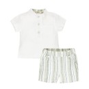 Βρεφικό σετ λινό πουκάμισο και σορτς καρό λευκό-λαδί EMC CO2974 για αγόρια (9-24 μηνών)