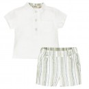 Βρεφικό σετ λινό πουκάμισο και σορτς καρό λευκό-λαδί EMC CO2974 για αγόρια (9-24 μηνών)