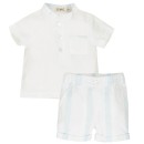 Βρεφικό σετ λινό πουκάμισο και σορτς καρό λευκό-σιέλ EMC CO2976 για αγόρια (6-18 μηνών)