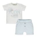 Βρεφικό σετ μπλούζα t-shirt 'icon' άσπρο και σόρτς πλεκτό σιέλ EMC CO2982 (6-18 μήνων)