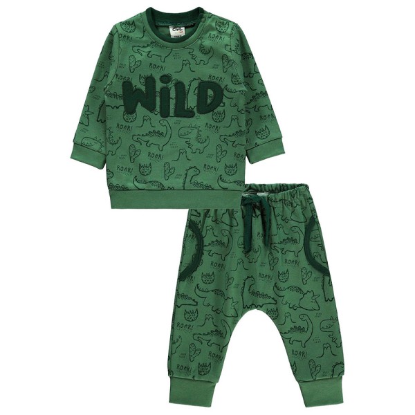 Βρεφικό σετ φόρμες με δεινοσαυράκι ριπ πράσινο για αγόρια (6-24 μηνών)