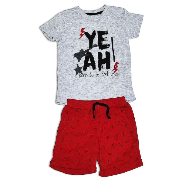 Παιδικό t-shirt και βερμούδα γκρι-κόκκινo για αγόρια (2-5 ετών)