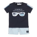 Βρεφικό σετ μπλούζα summer adventure και σόρτς γαλάζιο-ναυτικό μπλε Dirkje V42450-31 για αγόρια (6-18 μηνών)