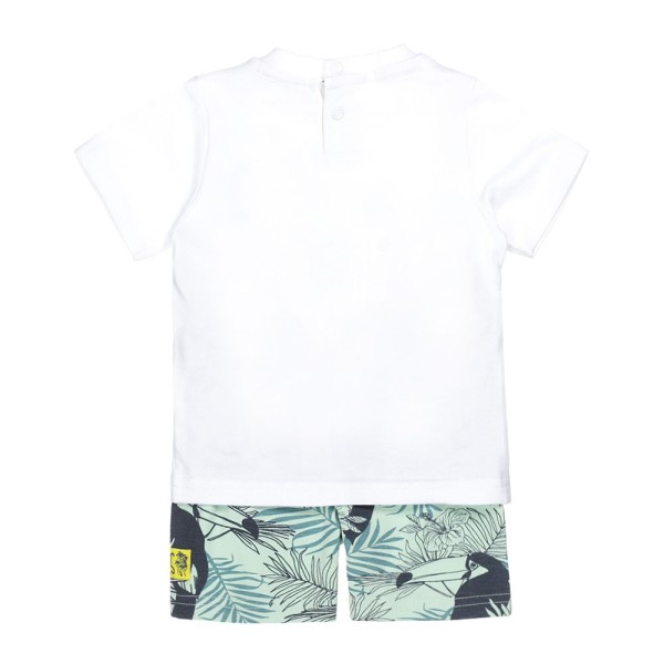 Βρεφικό σετ μπλούζα τιράντες και σόρτς παπαγάλος λευκό-βεραμάν Dirkje V42656-31 για αγόρια (6-18 μηνών)