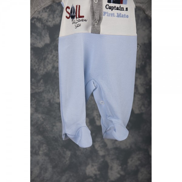 Βρεφικό φορμάκι sail γαλάζιο/γκρι/λευκό με σκουφάκι για αγόρια (0-9 μηνών)