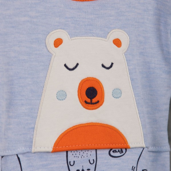 Βρεφικό φορμάκι πολική αρκούδα γαλάζιο/πορτοκαλί με σκουφάκι για αγόρια (0-6 μηνών)