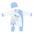 Βρεφικό φορμάκι με αρκουδάκι happy λευκό-γαλάζιο για αγόρια (6-12 μηνών)