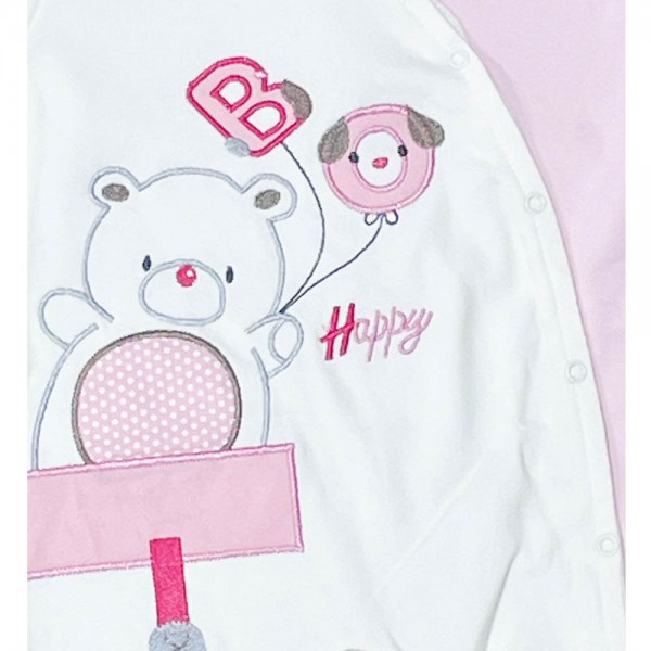 Βρεφικό φορμάκι με αρκουδάκι happy λευκό-ροζ για κορίτσια (6-12 μηνών)