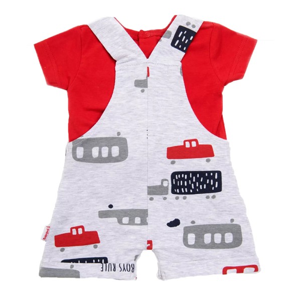 Βρεφικό σετ σαλοπέτα με μπλούζα αυτοκινητάκια γκρι-κόκκινο για αγόρια Babybol 11085 (9-18 μηνών)