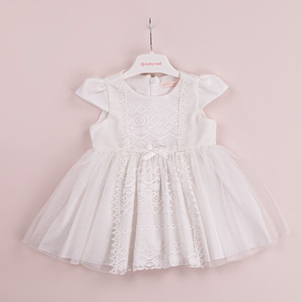 Βρεφικό φόρεμα με δαντέλα και τούλι λευκό για κορίτσια (6-18 μηνών)