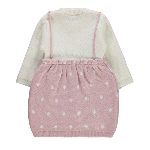 Βρεφικό φόρεμα πλεκτό δίχρωμο εκρού ροζ για κορίτσια (6-24 μηνών)