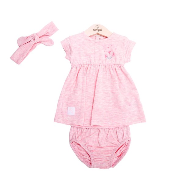 Βρεφικό σετ φόρεμα με φουφούλα και κορδέλα ροζ για κορίτσια Babybol 12070 (6-18 μηνών)
