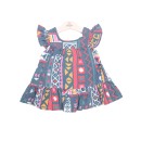 Παιδικό φόρεμα κοντομάνικο τζιν πολύχρωμο για κορίτσια Babybol 12150 (2-6 ετών)