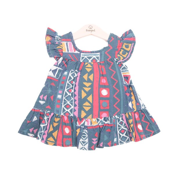 Βρεφικό φόρεμα κοντομάνικο τζιν πολύχρωμο για κορίτσια Babybol 12150 (24 μηνών)
