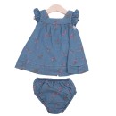 Βρεφικό φόρεμα τζιν με λουλούδια μπλε Βabybol 12196 για κορίτσια (6-12 μηνών)