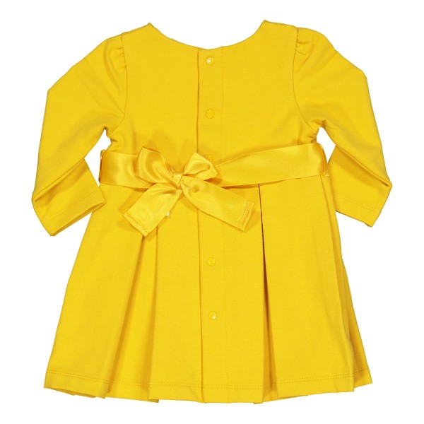 Βρεφικό φόρεμα με πιέτες και κορδέλα κίτρινο για κορίτσια (9-24 μηνών)