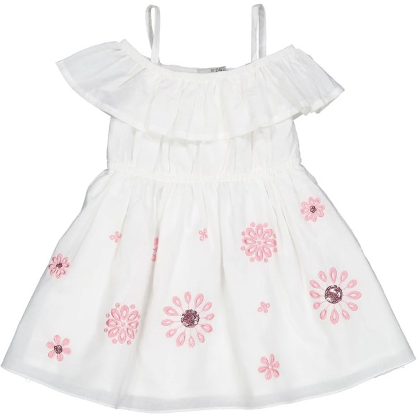 Βρεφικό φόρεμα με βολάν και κεντημένα λουλούδια λευκό για κορίτσια (9-36 μηνών)