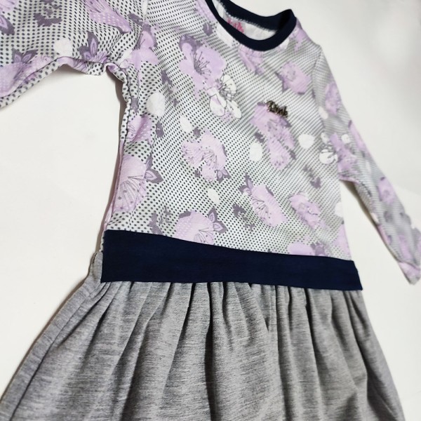 Βρεφικό φόρεμα με λουλούδια πουά γκρι-μωβ (9-24 μηνών)