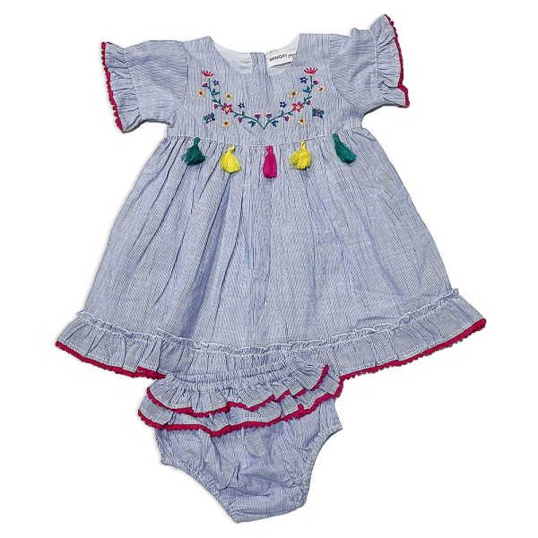 Παιδικό φόρεμα ριγέ γαλάζιο Minoti FRILL5 για κορίτσια (2-3 ετών)