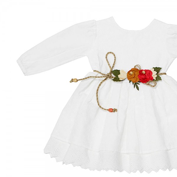 Βρεφικό φόρεμα μακρυμάνικο με κυπούρ δαντέλα λευκό για κορίτσια (6-12 μηνών)