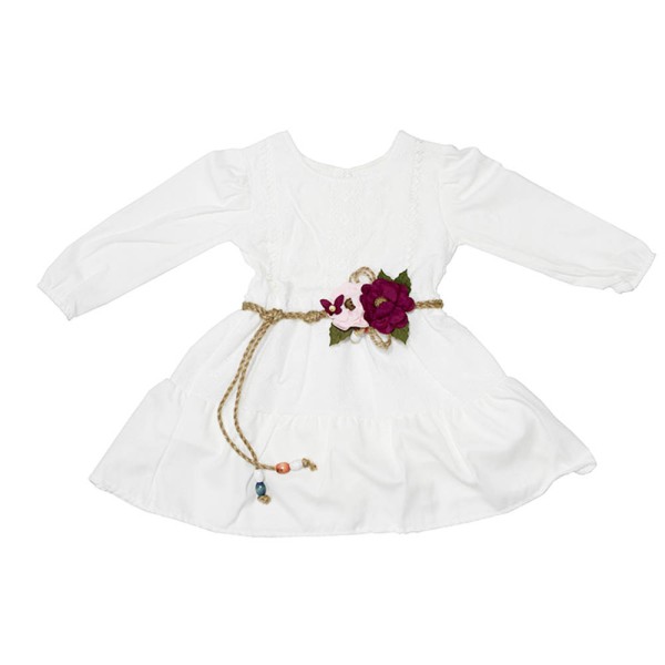 Βρεφικό φόρεμα μακρυμάνικο με κυπούρ και βολάν λευκό για κορίτσια (6-12 μηνών)